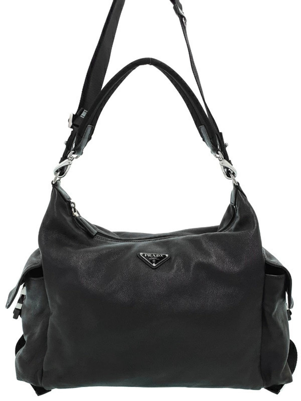 Prada Explore Leather Bag buffalo leather silhouette enameled Black